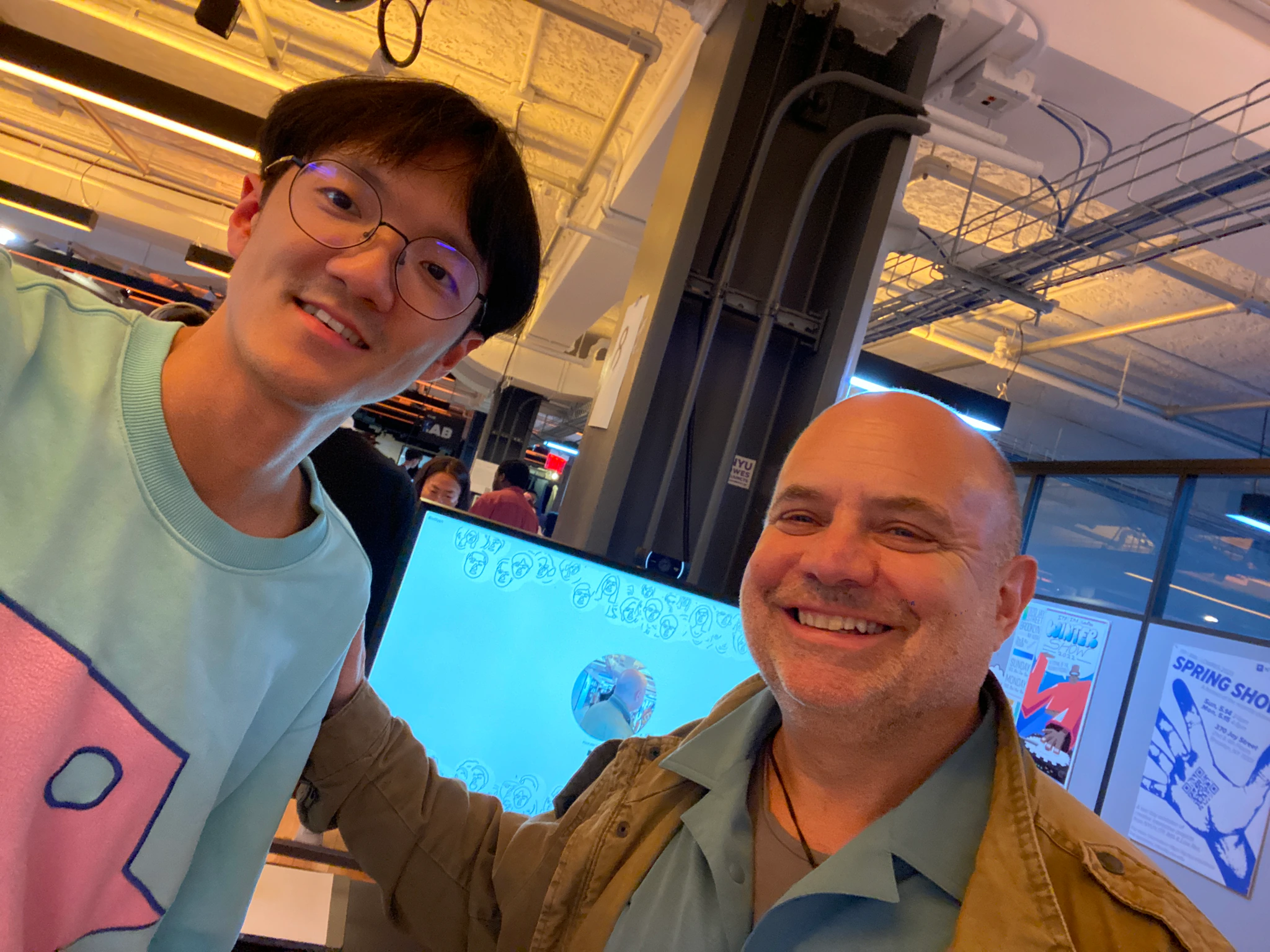 Selfie with the BioGlyph archive at ITP Spring Show 2026